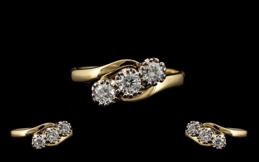 18ct Yellow and White Gold 3 Stone Diamond Set Ring of Excel...