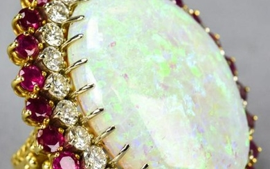 18kt Gold Ring w Opal, 3.4 Ct Diamond, 4.3 Ct Ruby