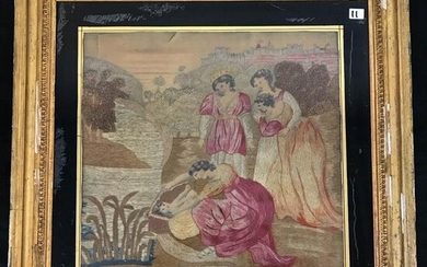 18th Century Painted Needlework of Infant Moses