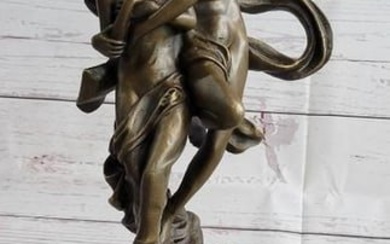 19'' Tall Nude Male Angel Carries Girl Mythical Deco Bronze Sculpture Art Nouveau