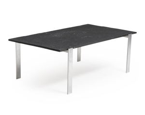 1907/811: Danish furniture design: Coffee table with chromed steel frame, black slate top. Manufactured by Ansager Møbler. 1970s. H. 45. L. 130. W. 72 cm.