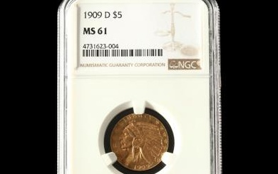 1909-D $5 Gold Indian Head Half Eagle, NGC MS61