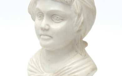 1920S MARBLE BUST OF A YOUNG GIRL WITH SCARF H.30CM