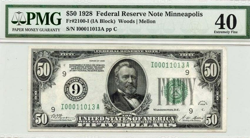 1928 $50 Federal Reserve Note Fr# 2100-I PMG EF40