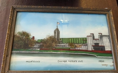 1934 Chicago World's Fair Reverse Painted on Glass