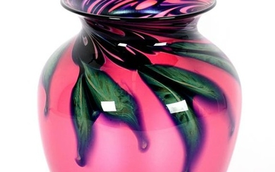 1985 Charles Lotton Fuscia Art Glass Vase
