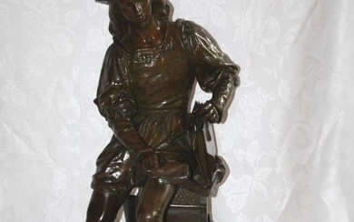 19C FRENCH PATINATED BRONZE FIGURE OF RAPHAEL BY HIPPOLYTE MOREU