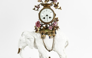 19TH C. LOUIS XVI-STYLE ELEPHANT MANTEL CLOCK