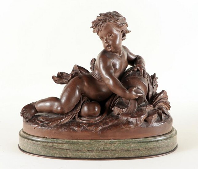 19TH C. TERRACOTTA SCULPTURE ON MARBLE BASE