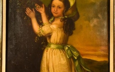 19th C. Framed Oil on Canvas of Young Girl