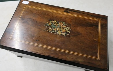 19th C rosewood inlaid cased musical table box with...