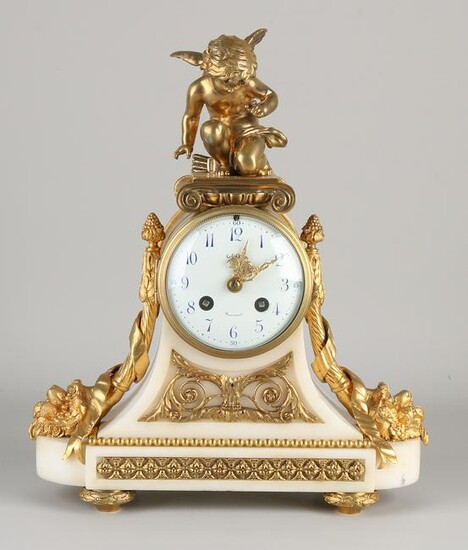 19th Century French Carrara marble mantel clock with