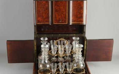 19th Century French rootwood liqueur cellar with boulle