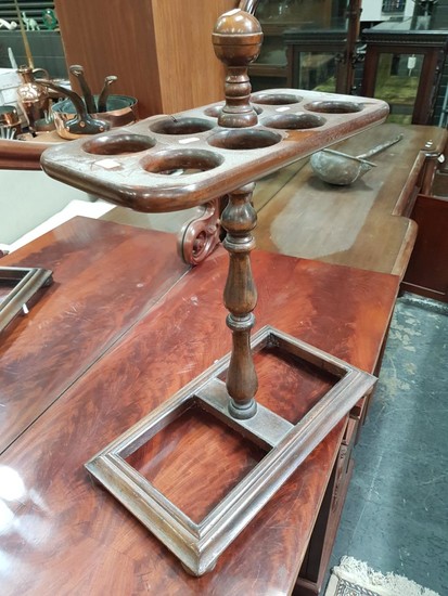 19th Century Mahogany Umbrella or Stick Stand, with eight receptacles, on turned shaft with knob (lacking trays)