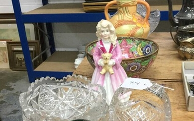 19th Century Stourbridge glass dump weight, together with a Royal Doulton figure 'Faith' HN3082, a Malling bowl and cut glass wares