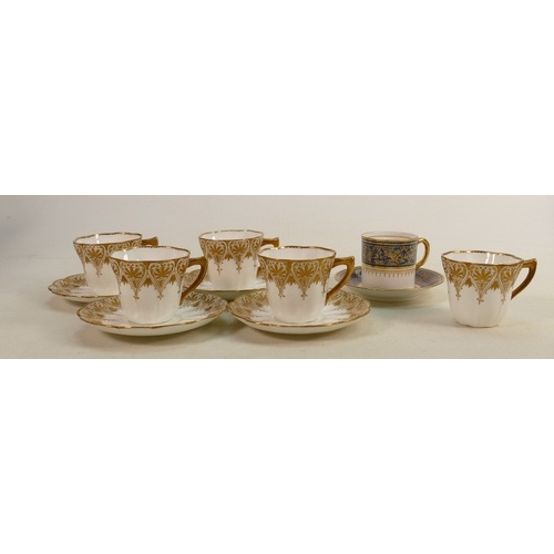 19th century Doulton Burslem gilded cups & saucers: 5 cups a...