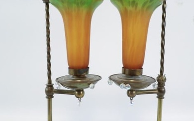 (2) Antique Table Lamps With Tiffany Style Shades