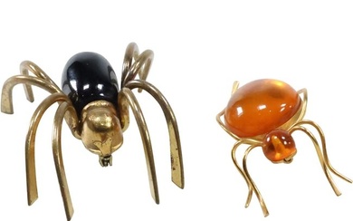 [2] SPIDER Pin with Black Onyx Body & SPIDER Pin Gold Tone with Amber Body marked OPR