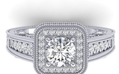 2 ctw Certified VS/SI Diamond Art Deco Halo Ring 14k White Gold