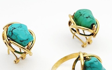 2 piece jewellery set - 18kt gold - Yellow gold Turquoise