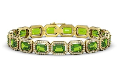 25.41 ctw Peridot & Diamond Micro Pave Halo Bracelet 10k Yellow Gold
