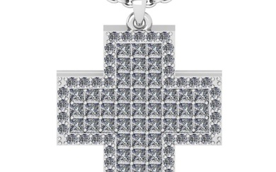2.65 Ctw SI2/I1 Diamond 14K White Gold Cross Pendant Necklace