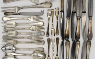 Cutlery set, from 6 with twisted knife, lemon knife and large fork (27) - .800 silver - Italy - Second half 20th century