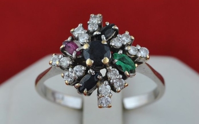 Tutti Frutti - 18 kt. White gold - Ring Sapphire - Diamonds, Emerald, Ruby
