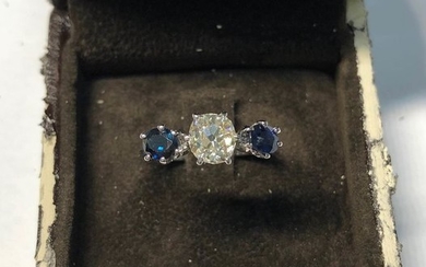 18 kt. White gold - Ring Diamond - Sapphires