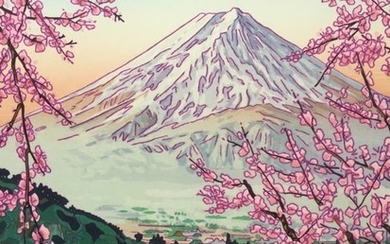 Original woodblock print, Published by Unsodo - Okada Koichi (1907-1991) - 'Kawaguchi-ko no Fuji' 河口湖の富士 (Mt Fuji from Lake Kawaguchi) - Heisei period (1989-2019)