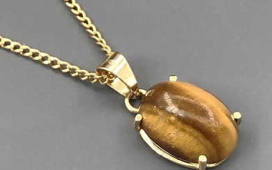 18 kt. Yellow gold - Necklace with pendant Tiger Eye