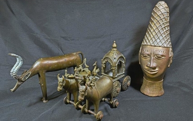 (3) African Benin Style Brass Figures