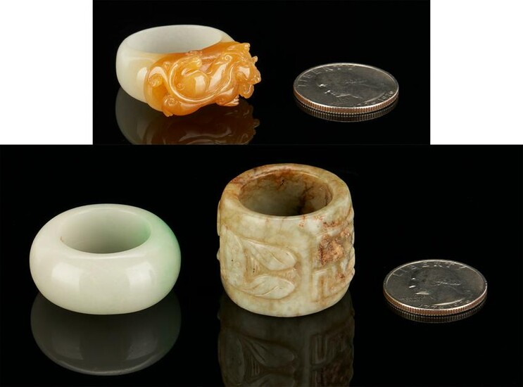 3 Chinese Jade Rings, incl. Dragon