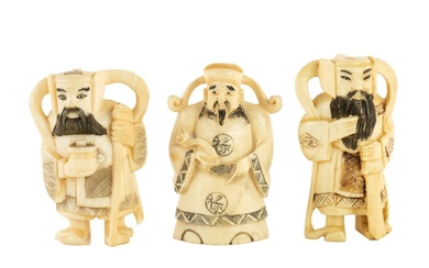 (3) Japanese Carved Ivory Netsukes Figurines