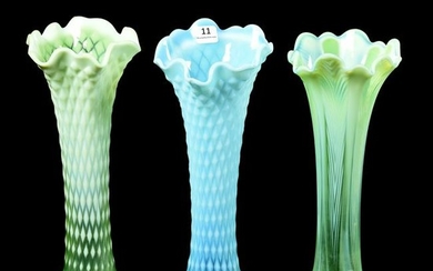 (3) Vases, Opalescent Pattern Glass