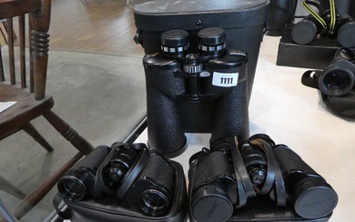 3 pairs of binoculars by Tasco, 1 model 31 (20x60),...