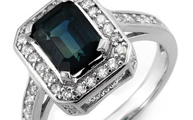 3.0 ctw Blue Sapphire & Diamond Ring 18k White Gold