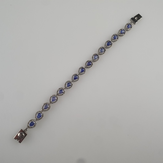 30g Sapphire Gemstone Tennis Bracelet with rose cut diamonds in...