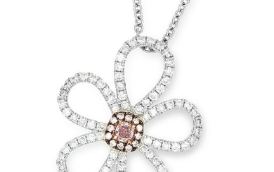FANCY PINK AND WHITE DIAMOND PENDANT set with a cushion