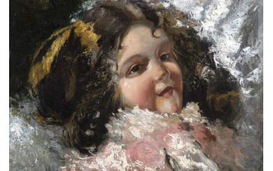 Vincenzo Irolli ( Napoli 1860 - 1949 ) , "La bimba" olio su tela (cm 49x46) Firmato in basso a destra In cornice