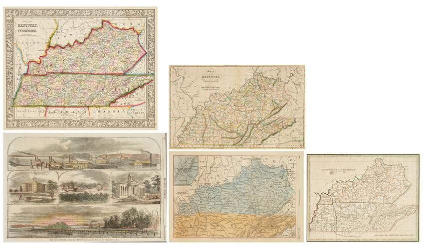 4 KY and TN Maps plus KY Civil War Print, 5 items
