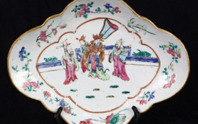 Chinese Enameld Porcelain Lobed Dish, Three Star Immortals