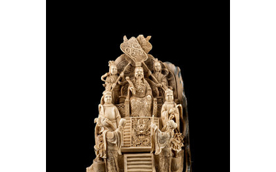 An ivory sculpture of an Emperor with an attendant China, early 20th century (h. 18 cm.)