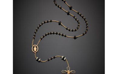 CRIVELLI Red gold rosary with black and colourless diamonds and...