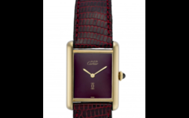 CARTIER Lady's silver wristwatch gold plated 1990s Dial and...