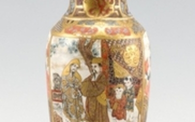 SATSUMA POTTERY VASE In baluster form with figural and brocade designs. Height 7".