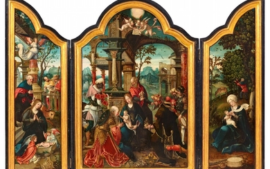 Jan van Dornicke, called Master of 1518 and studio - Triptych with the Adoration of the Magi, Adoration of the Shepherds, and the Flight into Egypt