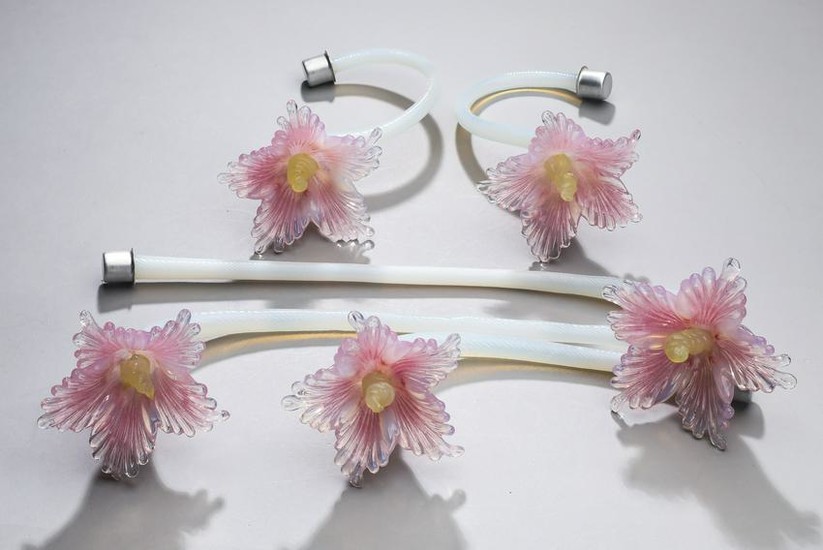 (5) Italian Murano hand-formed glass flowers