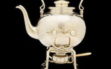 A parcel-gilt tea kettle-on-stand in Art Nouveau style