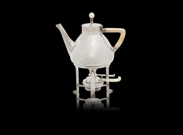 A German silver teapot and burner stand